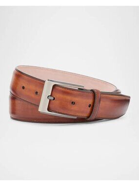 LNW/OT Magnanni Light Brown/COGNAC Leather Belt Silver Buckle 42 Made in Spain
